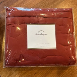 1 - Fundamentos Pottery Barn Rojo Olivia Seda Euro Almohada Falsa 26” x 26” Fundas - Imagen 1 de 2
