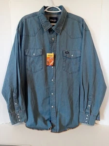 Wrangler Denim Shirt Mens 2XL Blue Pearl Snap Long Sleeve Western Button Up - Picture 1 of 8