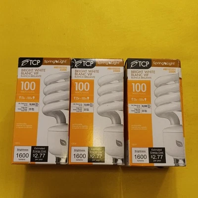 New Box Of 3 TCP Light Bulbs Compact Fluorescent Light Bulbs #80102335 3500K - Image 1 of 3