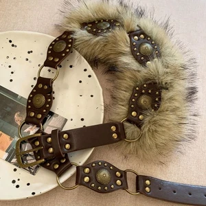 PU Leather Leather Fur Belt Spicy Girl Style Plush Belt Y2K Waistband  Daily - Picture 1 of 9