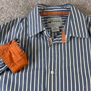 Fossil Striped Button Down Shirt Orange Cuff Detail Long Sleeve Preppy Casual XL - Picture 1 of 8