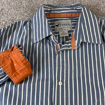 Fossil Striped Button Down Shirt Orange Cuff Detail Long Sleeve Preppy Casual XL - Image 1 of 4