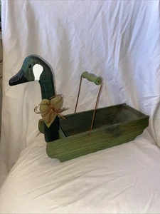 Vintage primitivo anatra d'oca legno verde cesto casale casetta nucleo decorazione - Foto 1 di 8