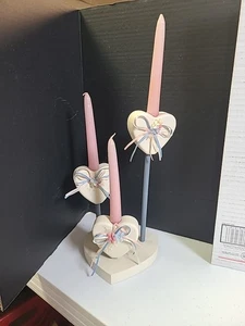 Vintage 80's Wooden Heart Candle Holder Decor Grandma's Decorative Item - Picture 1 of 4
