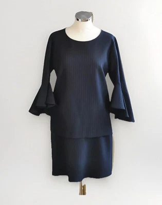 Minx Gr 38 2-TEILER  Oberteil Trompetenärmel + Rock Marineblau Nadelstreifen NEU - Bild 1 von 4