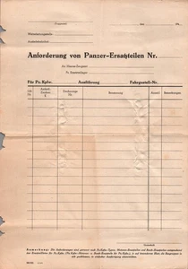 Formular Anforderung von Panzer Ersatzteilen WK II 40 iger Jahre DIN A4 - Bild 1 von 2