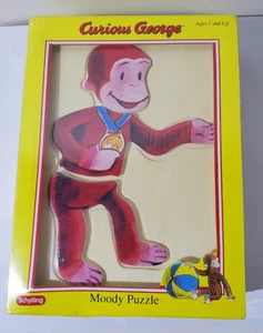 1995 Schylling Curious George Moody Puzzle Ages 3+ New Sealed Wooden Mood Puzzle - Picture 1 of 2