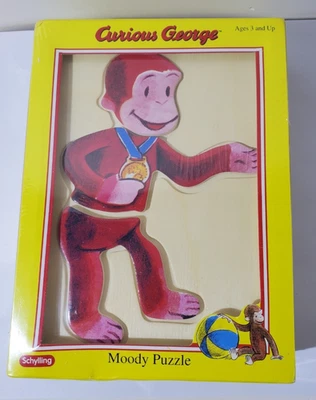 1995 Schylling Curious George Moody Puzzle Ages 3+ New Sealed Wooden Mood Puzzle - Image 1 of 2