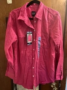 GAP Linen Long Sleeve Button Down Top Women's Large Very Berry NWT - Picture 1 of 3