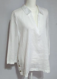 TAHARI White 100% Linen 3/4 Sleeve Side Buttons Top Shirt Women's XL NWT V-Neck - Picture 1 of 11