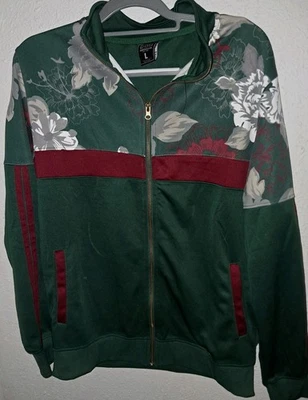 Chaqueta deportiva Henry Williams verde rojo blanco gris estampado floral cremallera talla L Foto 1 de 4