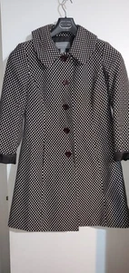 Ann Taylor Trench Pea Coat Checkered Black Cream Size 8 - Picture 1 of 6