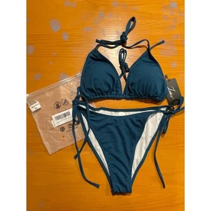 Triangle String Bikini Swimsuit Sexy Ribbed Bathing Suit Cheeky Tie Side Teal XL - Picture 1 of 8