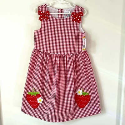 NWT Strawberry Gingham Dress Red White Girls Size 6 Picnic Summer Fruit Retro - Image 1 of 4
