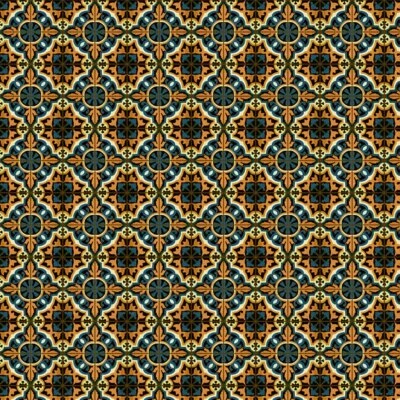 MYTINYWORLD Fliesenfolie 1:12 dunkelorange und blau aztekischer Stil mit braunem Fugenmörtel