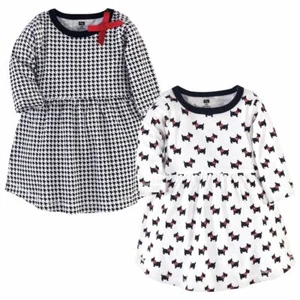 Hudson Baby Toddler Cotton Dresses, Scottie Dog Long Sleeve 2-Pack - Picture 1 of 2