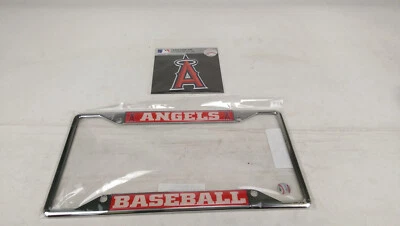 New 1 Chrome License Plate Frame & 1 Aluminum Decal Emblem MLB Los Angels Angels - Image 1 of 4