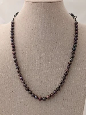 Ladies or Teen Hand Knotted Pearl Necklace With Leather Accents For Self Or Gift - Image 1 of 4