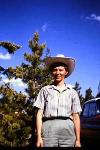 #B 35mm slide - Vintage - Collectibles - Photo - cute lady hat pine tree - Picture 1 of 1