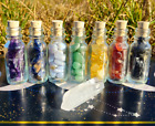 7 Chakra Crystal Bottle Set + Clear Quartz Point / Crystal Gift / Mini Gemstones