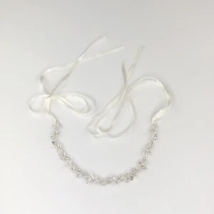 Women’s Bridal Hair Piece Headband Tie On Beaded Gemstones, White Lace - Picture 1 of 8