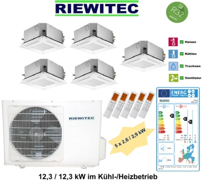 5er Multi Split Klimaanlage Deckenkassette (5x2,6 kW) Wärmepumpe kühlen & heizen - Bild 1 von 4