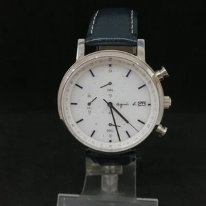 AGNES B. VR43-KNG0 Solar Radio Wristwatch Watch Quartz Black White Ladies Used - Picture 1 of 5