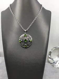 Vintage 925 Silber Peridot verziert Medaillon Anhänger Seil Kette Halskette 24" lang - Bild 1 von 4