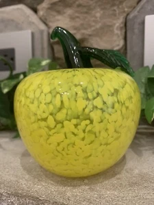 MUNDGEBLASEN Glas APFELGELB Grün Spritzer Obst Küche Dekor Briefbeschwerer - Bild 1 von 12