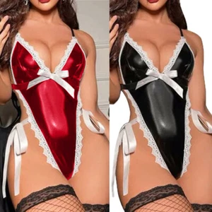 Sexy Mujer Look Mojado Babydoll Body Leotardo Prendas para dormir Lencería de encaje sin espalda - Imagen 1 de 14