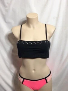 Women's NWT Bar III Black Nailhead Embellished Bikini Top Swimwear - Picture 1 of 5