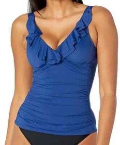 Ralph Lauren Beach Club Solids Ruffle Underwire Tankini Sapphire Sz 14 NWT - Picture 1 of 6