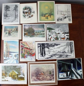 Vintage Christmas Cards Snowy Winter Scene 1940s 50s 60s Used Card Lot of 13 - Picture 1 of 14