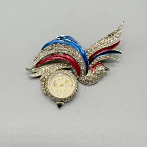Vintage Herwalt Figural Bird Brooch Watch Rhinestones AS IS - Picture 1 of 6