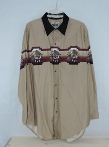 Camisa Occidental Cumberland Outfitters XXL Caqui Estampado Azteca LS Negro Perla Broches - Imagen 1 de 15