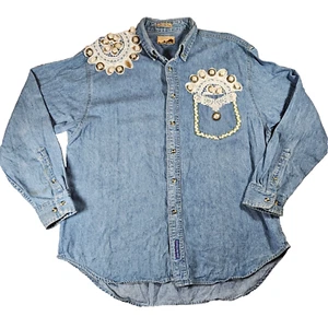 Port Authority Women's Sz XL Vintage Embellished Floral Broach Button Up Shirt - Picture 1 of 13