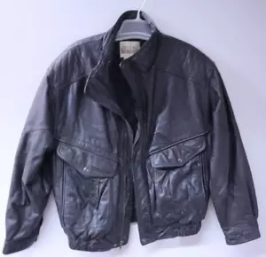 Vintage City Streets Mens Leather Jacket Medium Full Zip Pockets 80s 90s Black - Picture 1 of 16
