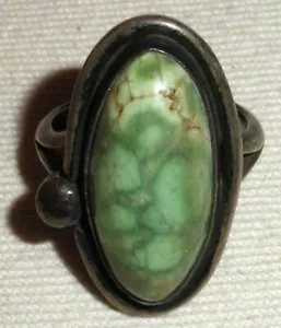 VINTAGE NAVAJO GREEN TURQUOISE STERLING SILVER RING SIZE 6 1/4 vafo - Picture 1 of 11