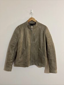 H & M Size L Women’s Biker Jacket Light Beige Faux Suede Long Sleeve Zip - Picture 1 of 21