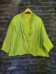Ruby Road Open Front Cardigan Jacket Womens Plus 20W Green Ruffled Shiny Vibrant - Picture 1 of 13