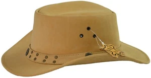 Cappello in vera pelle liscio tocco giallo nubick stile australiano Bush cowboy cowgirl - Foto 1 di 3