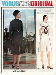 Vogue 2544 MOLYNEUX A-Line Dress w Stand Collar, Contrast Inset Loop Sz 10 UNCUT - Picture 1 of 4