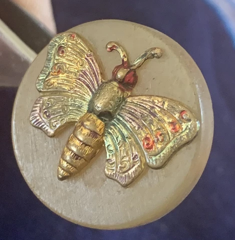 Antique Natural Material Button, Butterfly Cover
