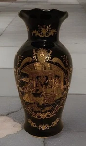 Vintage Victorian LF Fine Porcelain Black And Gold Vase - Picture 1 of 8