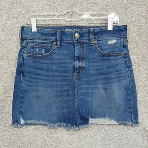 Falda American Eagle para mujer 10 azul denim súper elástica desgastada dobladillo crudo mini - Imagen 1 de 7