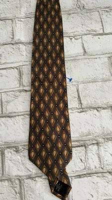 Corbata de seda COACH ~ marrón dorado terroso con gota de lluvia mostaza Foto 1 de 4