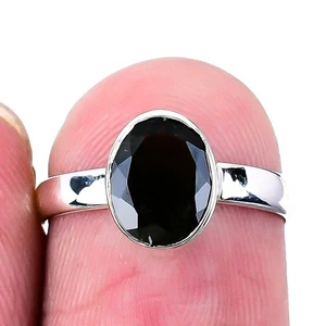 Black Spinel Stone Channel Set Cluster Wife Ring Size 5.5 Solid Sterling Silver - Picture 1 of 7
