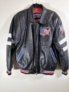 Vintage Michael Hoban Motorcycle Jacket American Flag Limited Edition Sz Medium - Picture 1 of 21