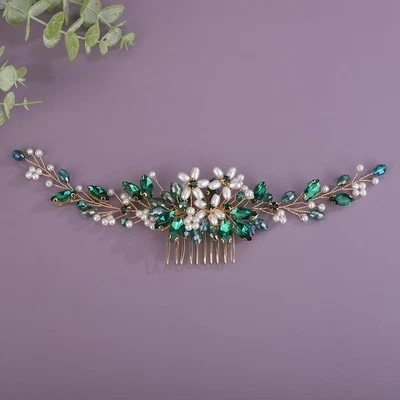 Bride Crystal Wedding Hair Comb Flower Pearl Hair Piece Bridal Crystal Hair C... - Image 1 of 4