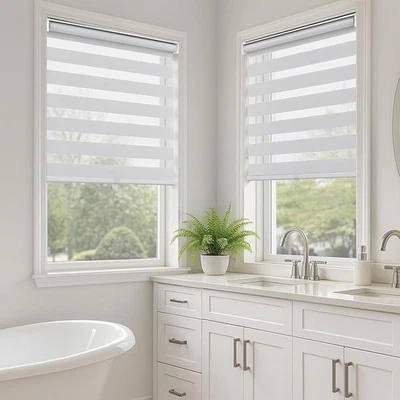 White For SEMI Sheer Cordless Roller Blinds Waterproof for Commercial Spaces - Image 1 of 4